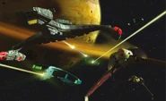 Klingon warships in combat.