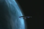 The Enterprise D entering  around Nervala IV.