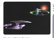 Enterprise-D faces off with a D'deridex-class Romulan warbird at Beta Stromgren.