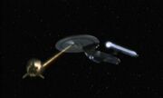 Excelsior class firing at orbital weapon platform