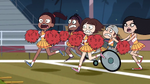 S1E4 Cheerleaders running away