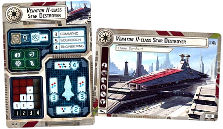 Front and back of the Venator II-class Star Destroyer card.