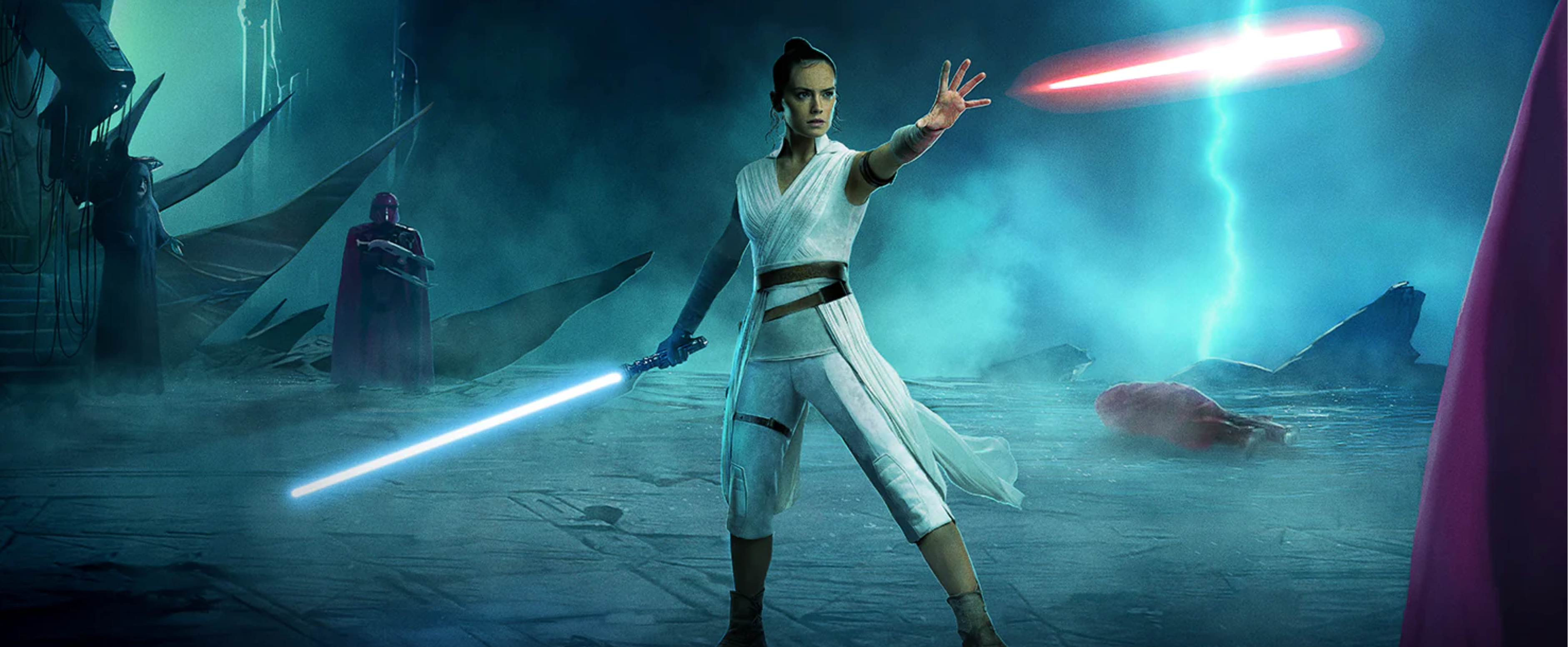 Rey wields Leia's lightsaber on Exegol.