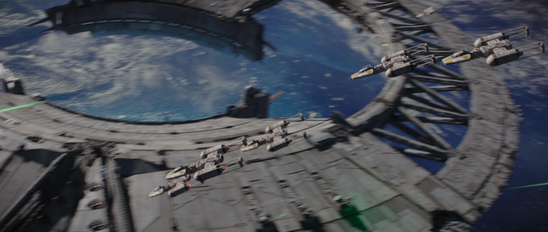 Gold Squadron attacked the Shield Gate at Scarif, but had little effect.