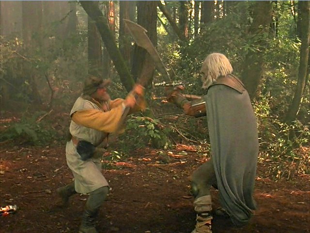 Briqualon duels King Terak on the forest floor.