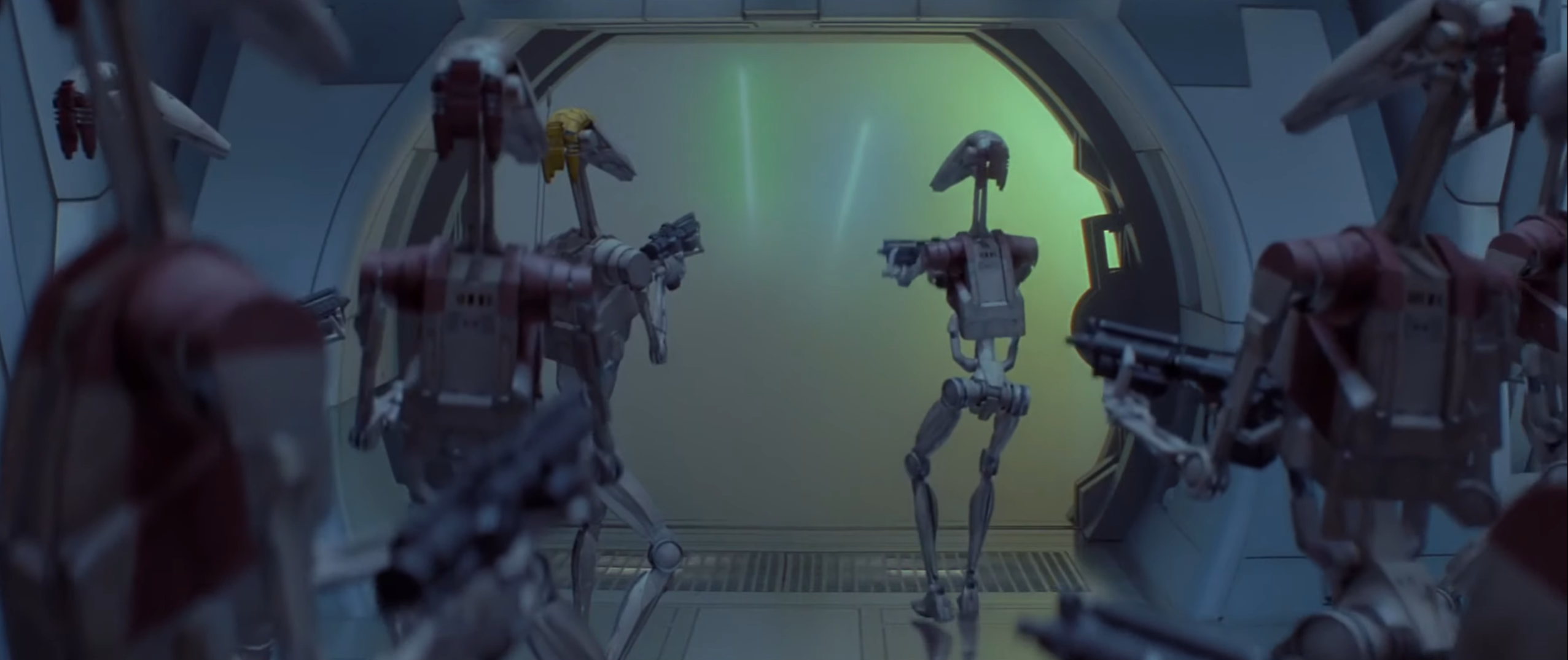 The battle droids discover that the Jedi are still alive