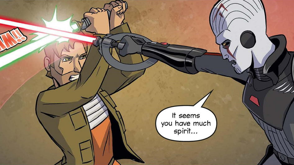 Yeleb fought the Grand Inquisitor alongside the Jedi Kanan Jarrus.