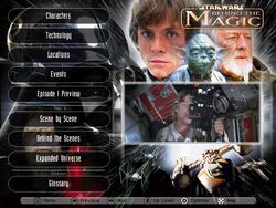 Star Wars Behind the Magic menu screen