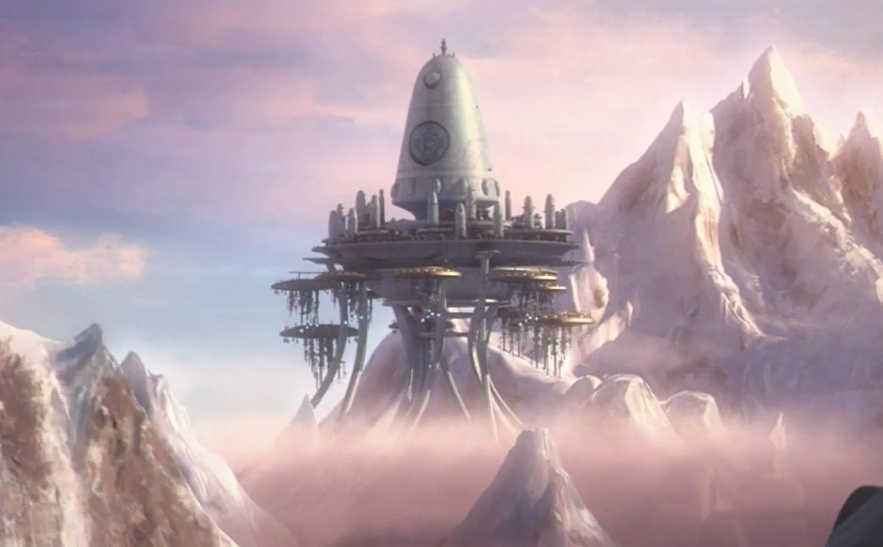 A settlement on Scipio, the headquarters of the InterGalactic Banking Clan