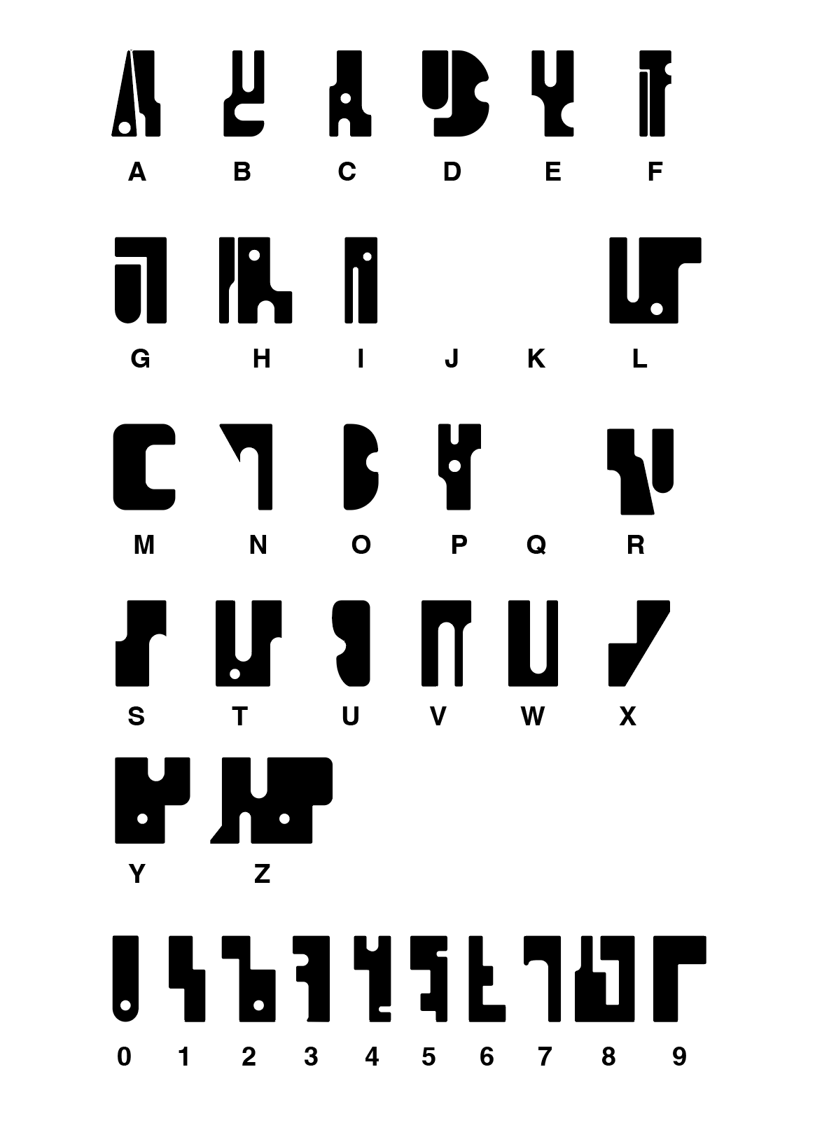 A fan mapping of the Bazeese letters and numbers