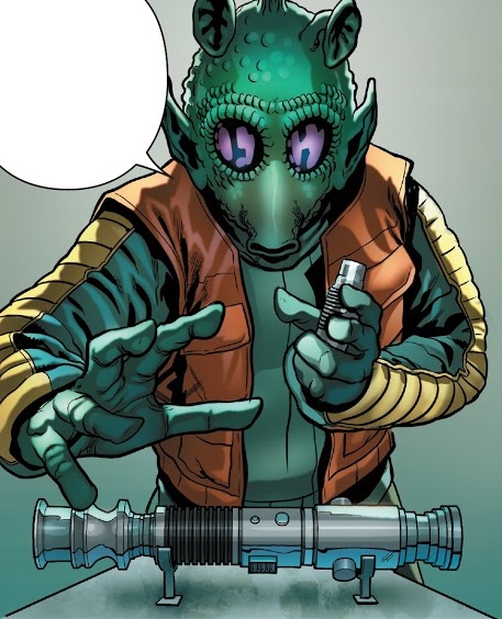 Greedo stealing Mundi's lightsaber.