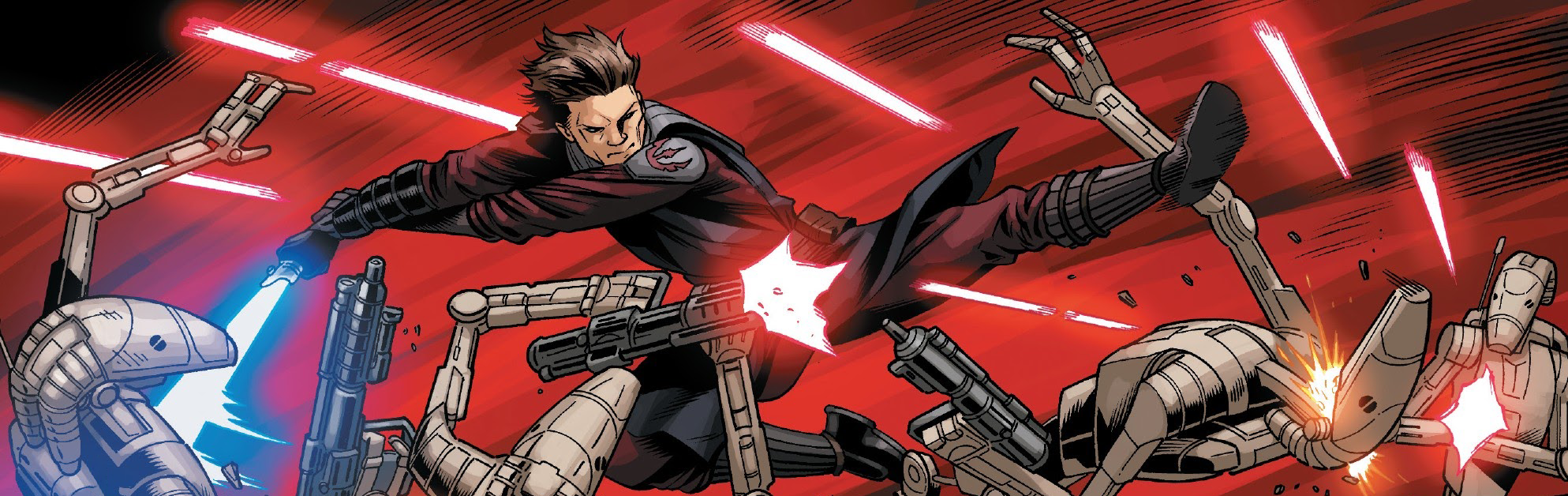 Anakin Skywalker fights B1 battle droids during the mission.