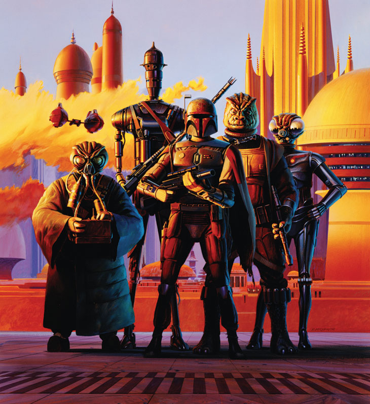 Kast amidst other bounty hunters at the time of the hunt for Adar Tallon.