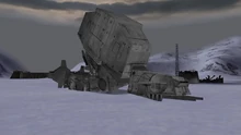An AT-AT destroyed by Rogue Squadron.