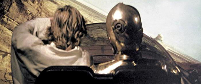 C-3PO pilots the landspeeder