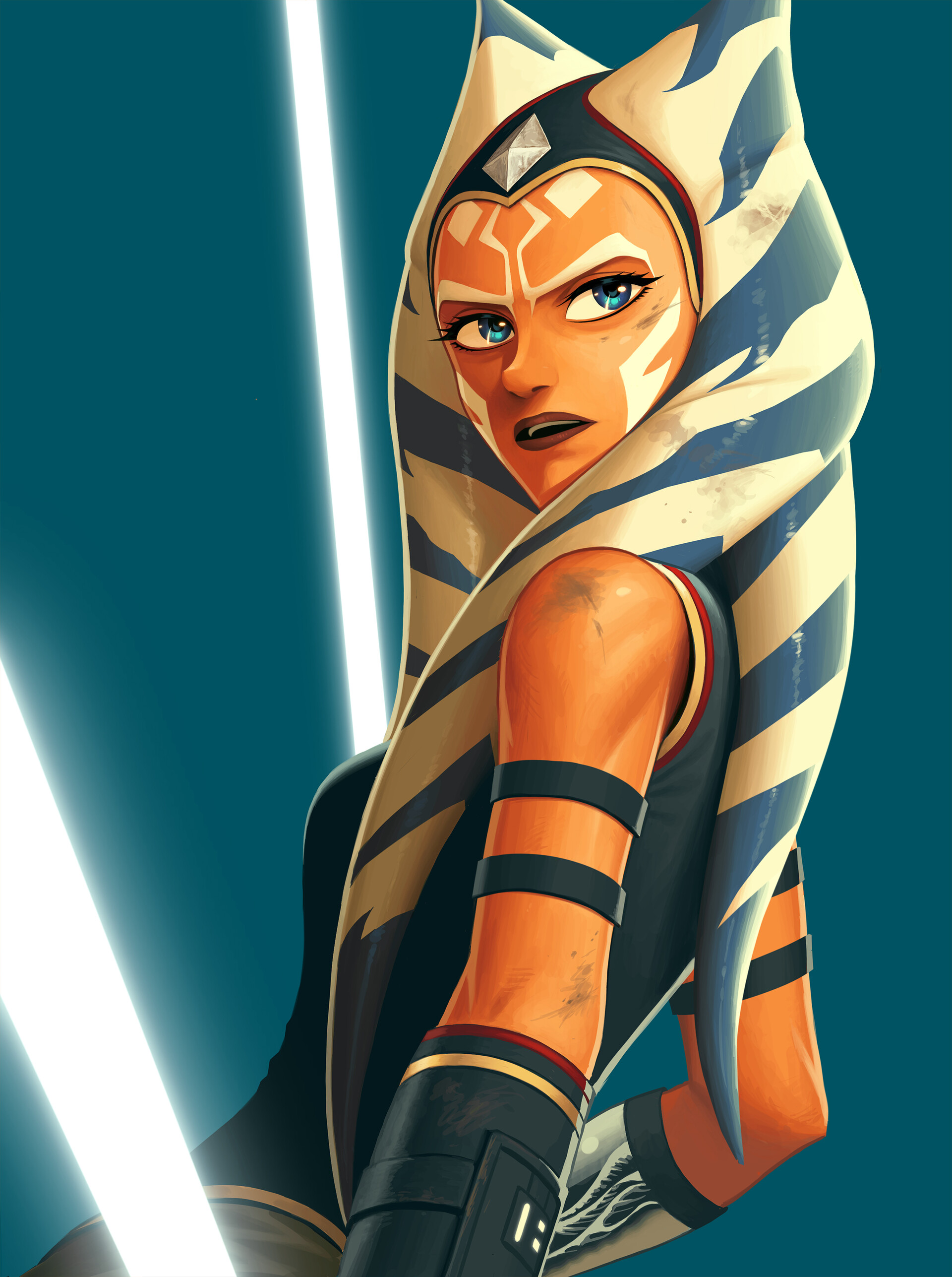 Ahsoka Tano wields her two new lightsabers