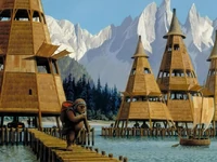 Ewok dorp nabij een meer