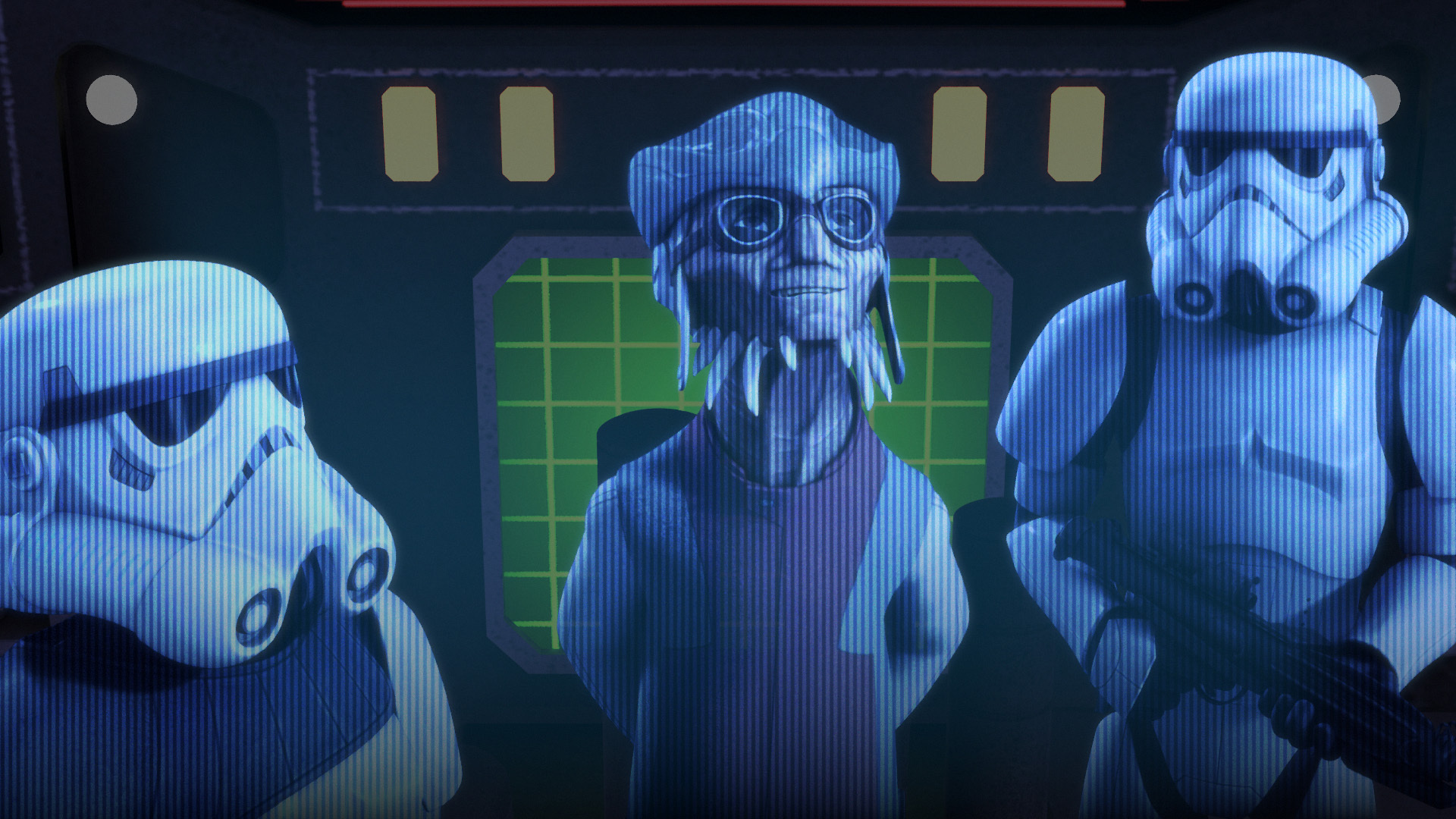 Ohnaka speaks to the Ghost Crew through a hologram after being captured by the Empire.