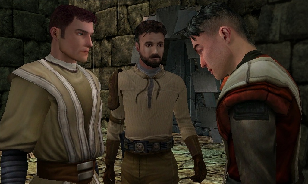 Jaden Korr, Rosh Penin and their master, Kyle Katarn