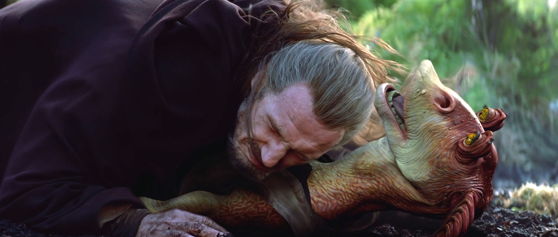 Qui-Gon Jinn saves Binks's life.