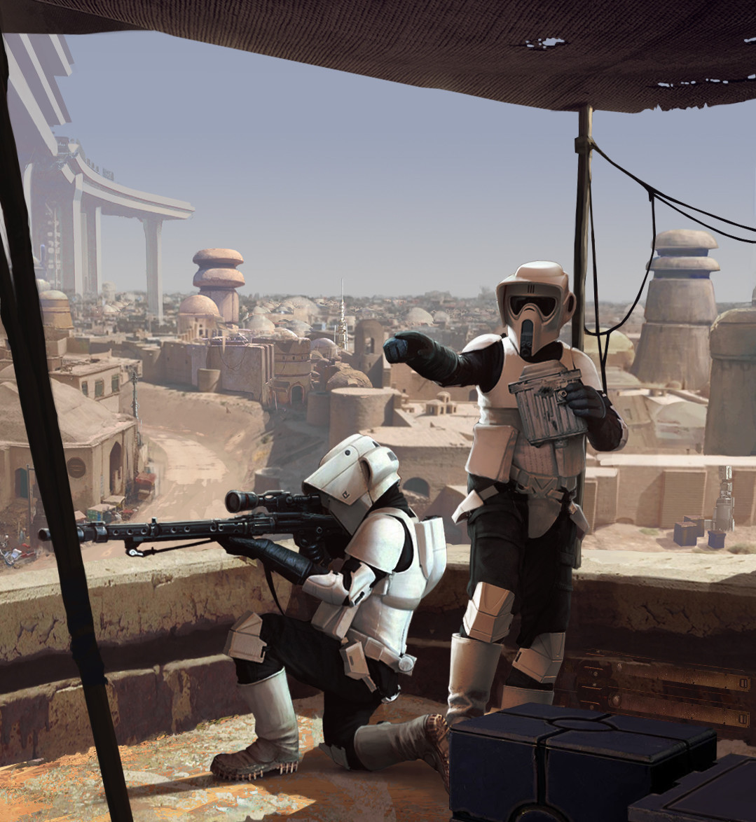 A scout trooper sniper team on Tatooine.