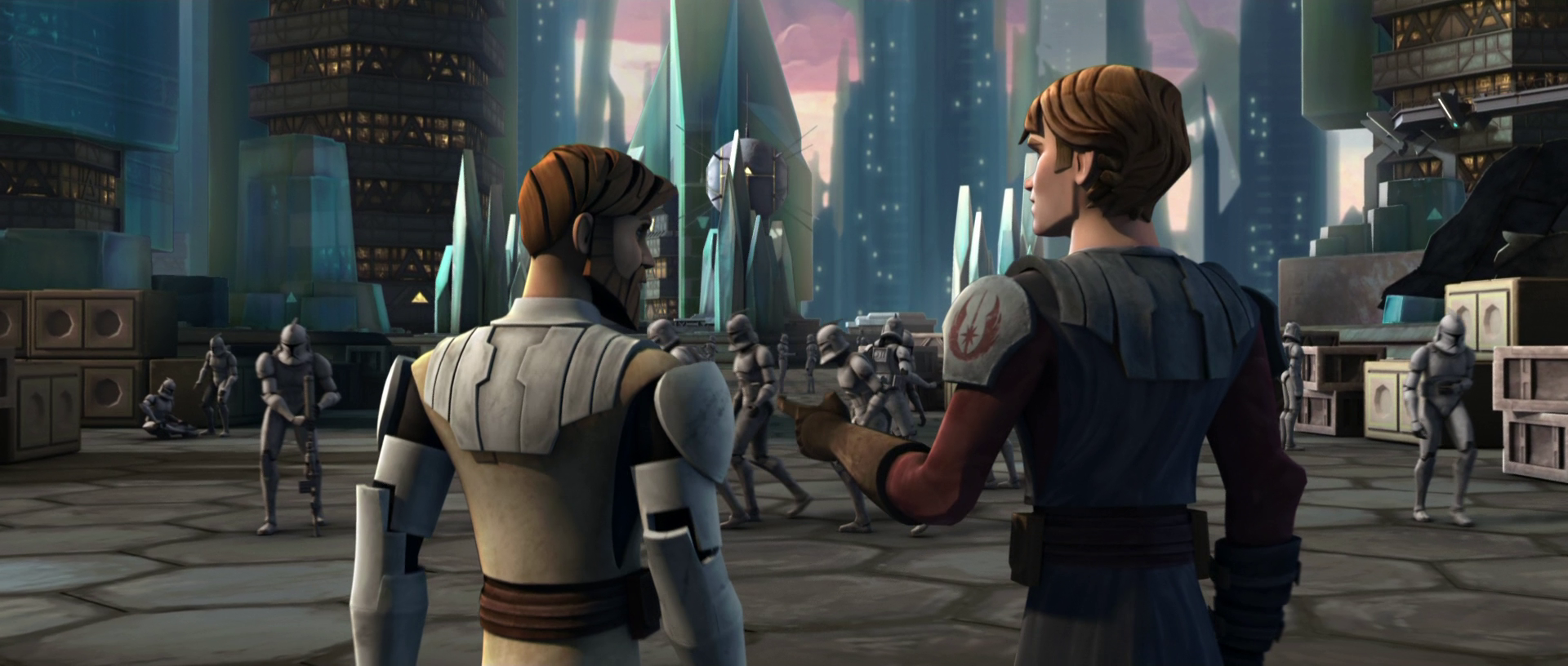 Kenobi and Skywalker waiting to greet a supply ship