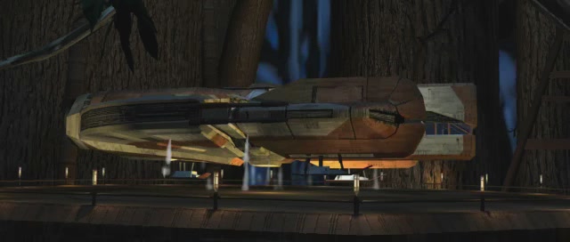 The Ebon Hawk lands on Kashyyyk.