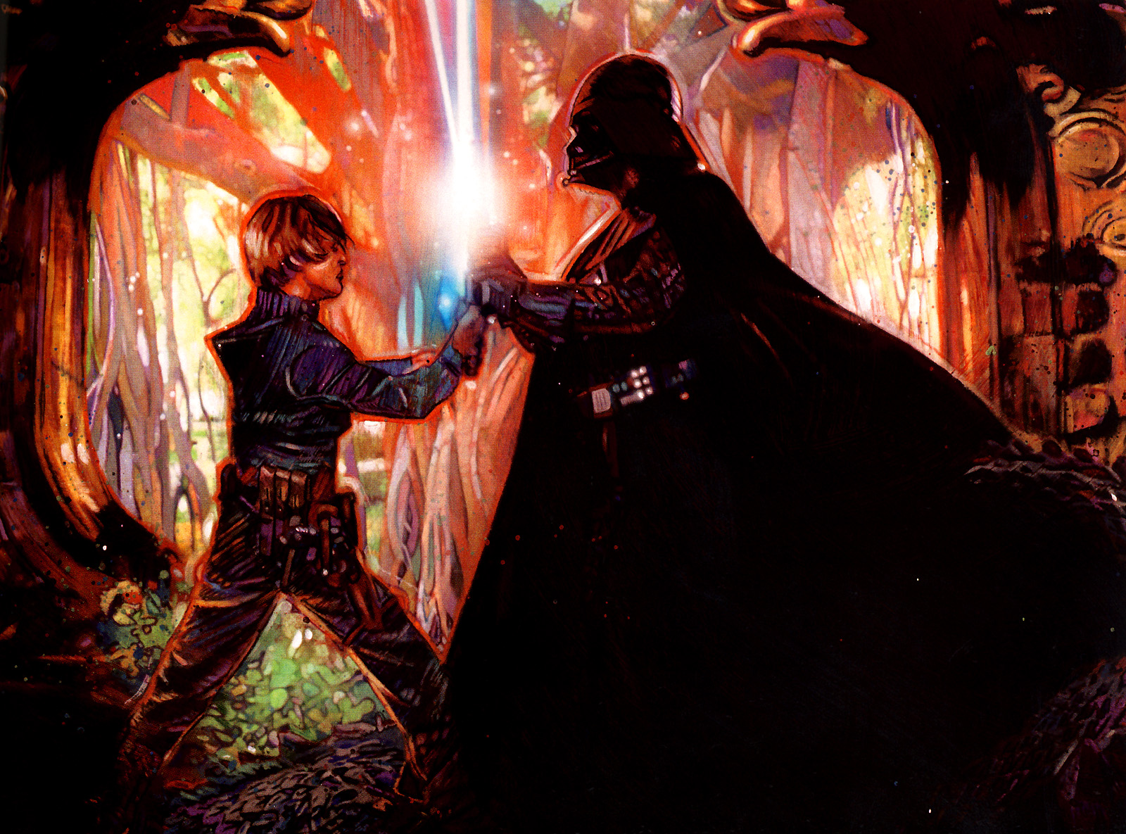 The first duel between Darth Vader and Luke Skywalker