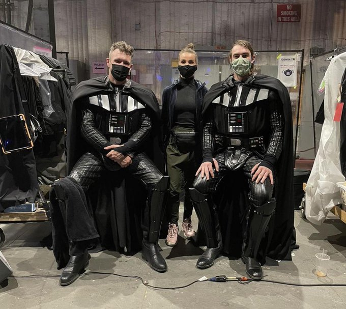 Darth Vader was played by stunt doubles Tom O'Connell (left) and Dmitrious Bistrevsky (right), and their movement coordinator was Olga Sokolova.