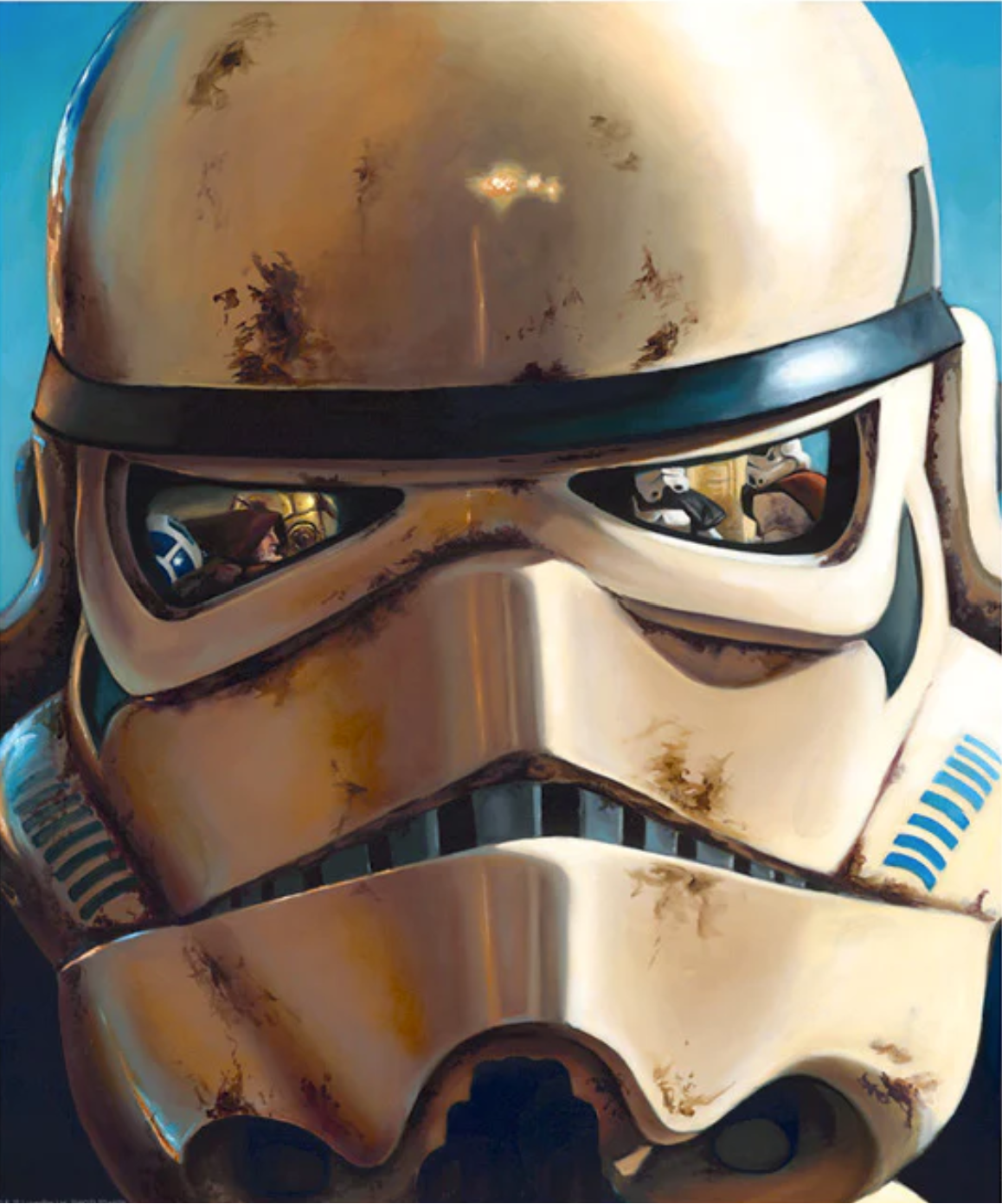 The dirted helmet of a desert stormtrooper