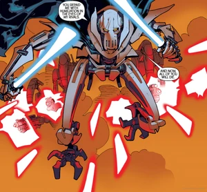 General Grievous leaps into action after the young Jedi.