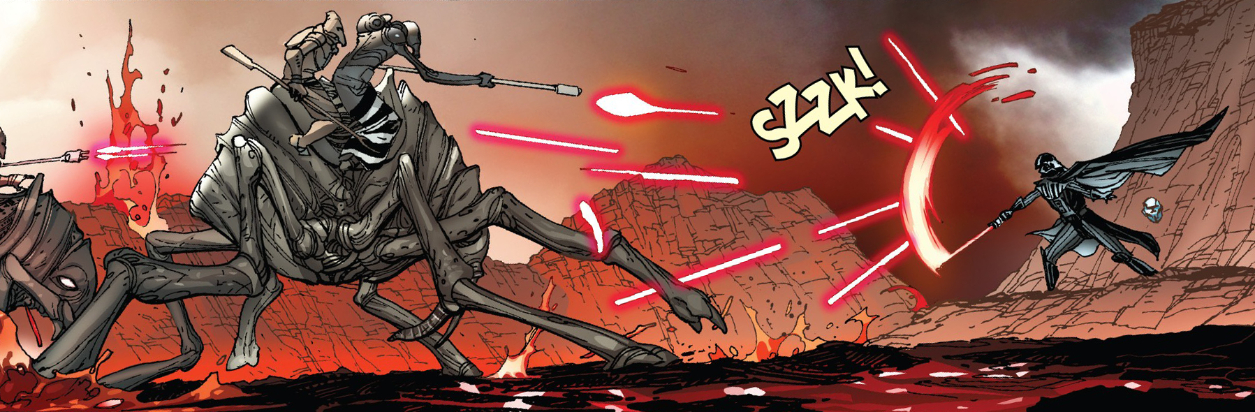 Darth Vader wields his new crimson blade against Mustafarians, who were less than welcoming of their new neighbour.