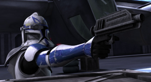 Rex used a variety of combat equipment, including a scope and blaster pistol.