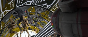 浮遊機雷をバトル・ドロイドに向けて放出するQT-KT