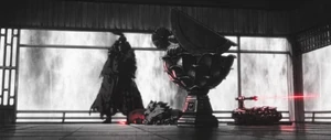 The Ronin stands next to a dead Kouru and a bisected statue