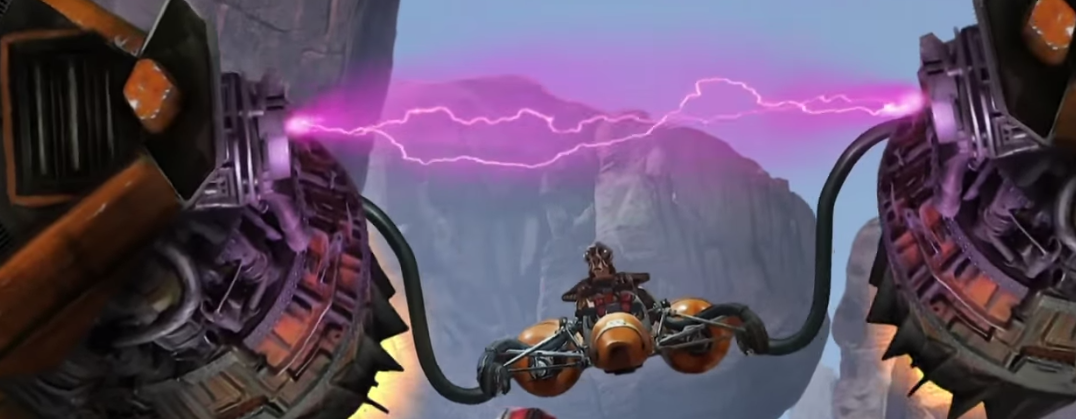 Sebulba piloting his podracer on Tatooine