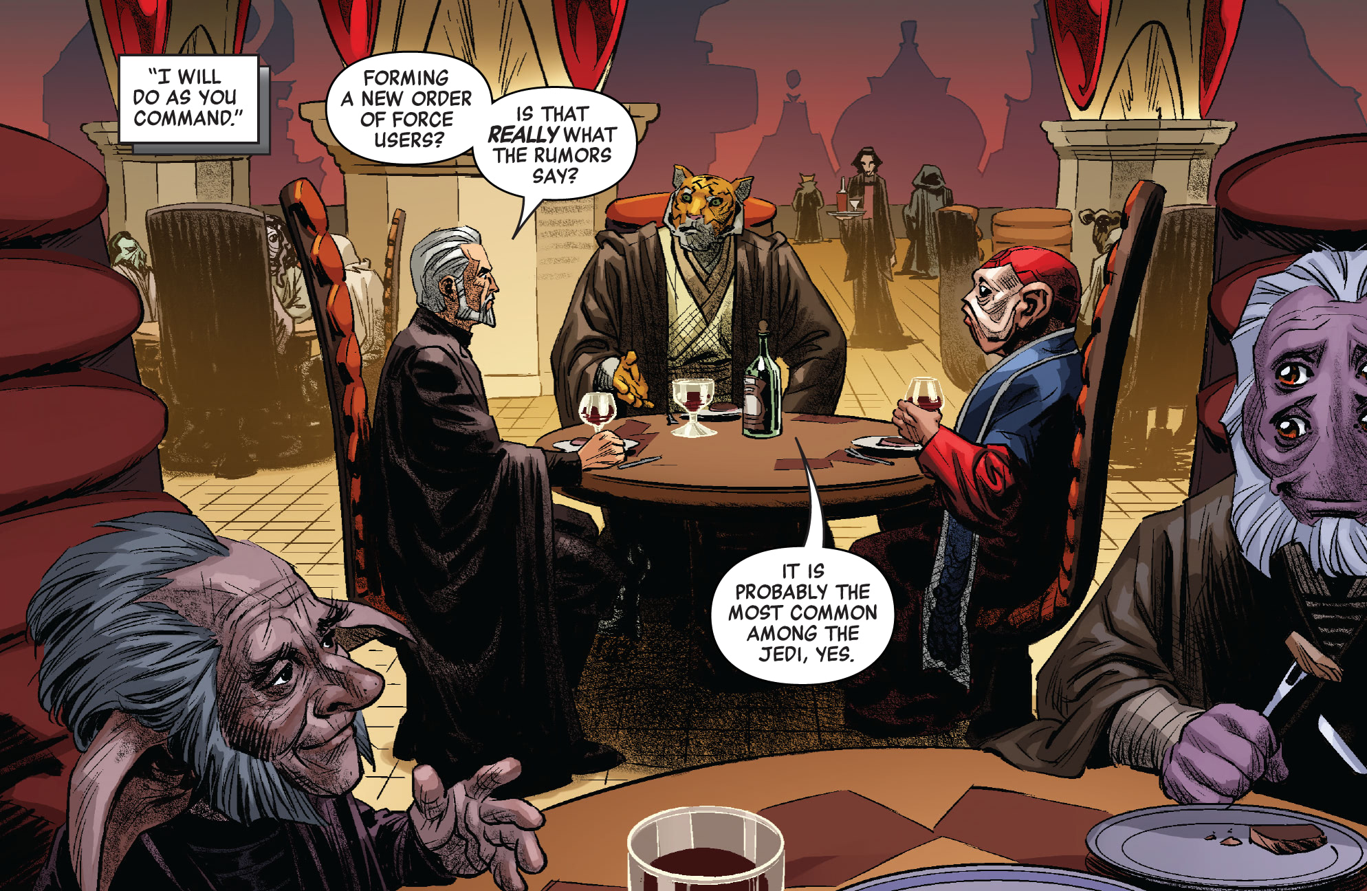 Dooku, Jak'zin, and Kap Klyp eat dinner.