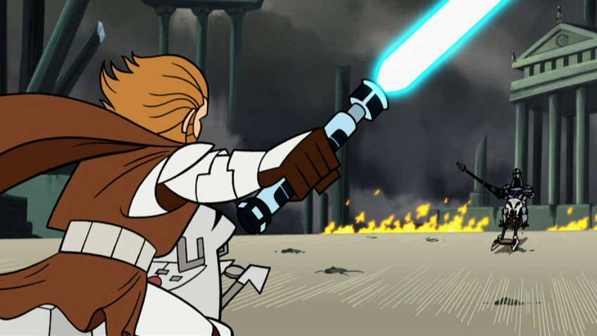 Obi-Wan Kenobi engages Durge on a speeder bike