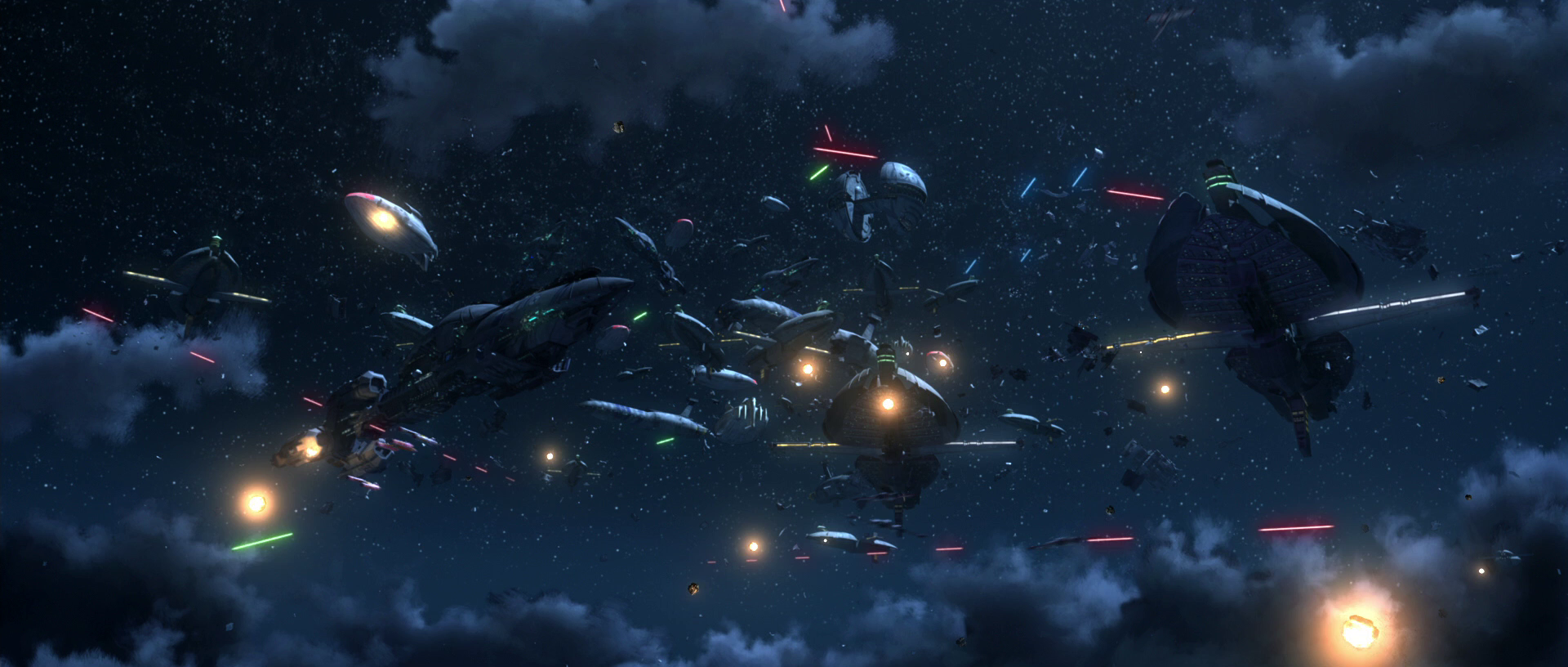 The Separatist armada defends the supply ship over Umbara.