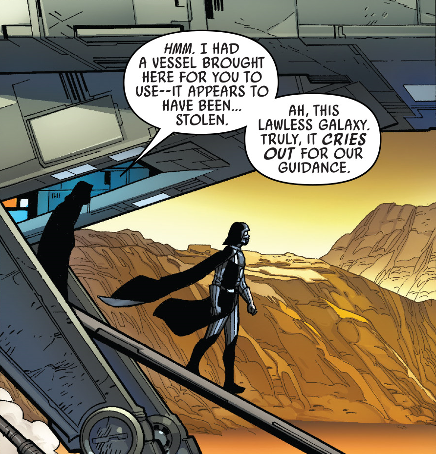 Vader is dropped off on a desert world.