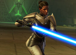 Senya Tirall fights skytroopers at the Tower of Prophecy.