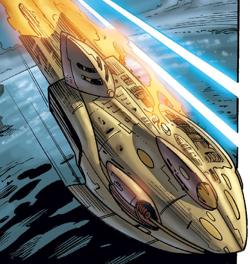 Merai pilots the Shark while being pursued by Republic forces during the First Battle of Kamino.