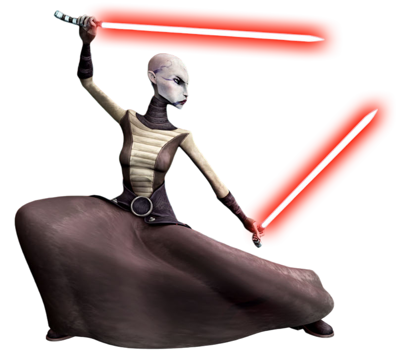 Ventress wielding the lightsabers with deadly efficiency.