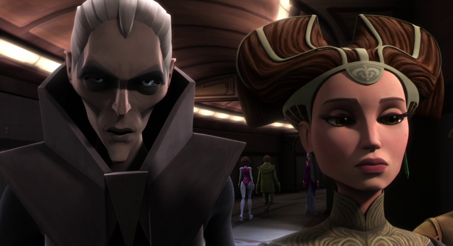 Deechi confronts Amidala after her address to the Senate