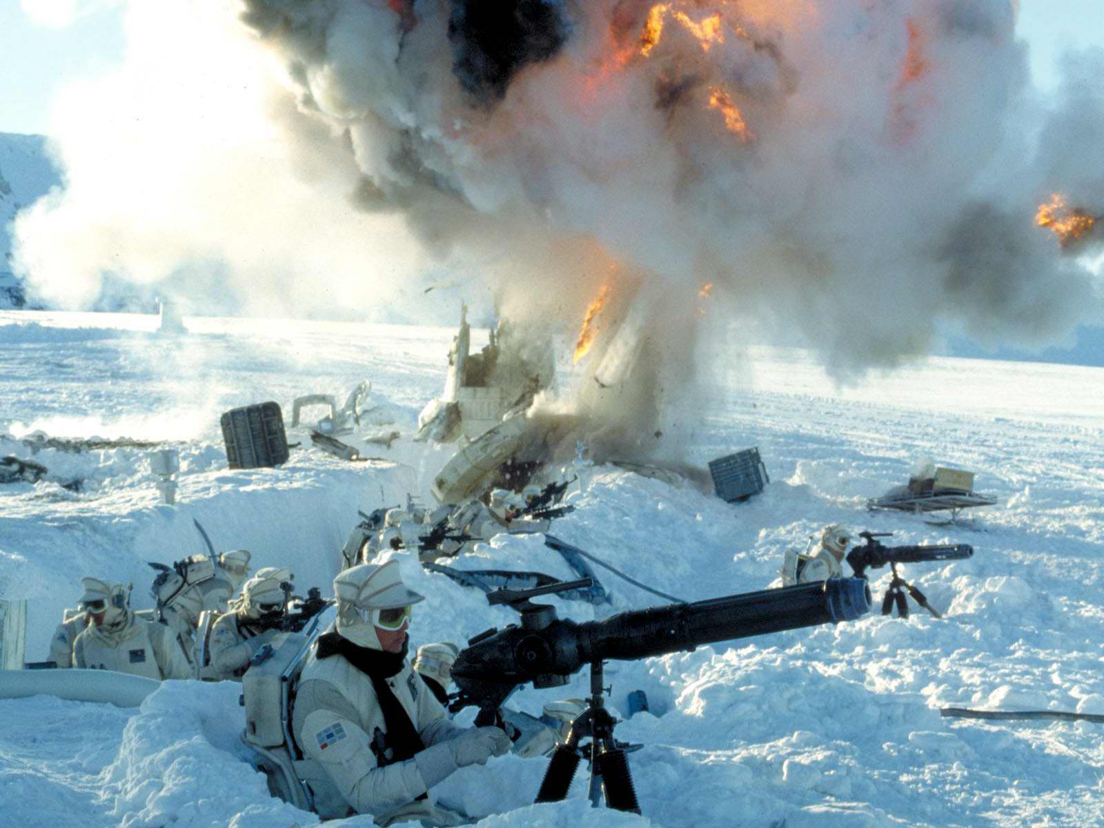 A rebel soldier uses a Mark II medium repeating blaster cannon during the Battle of Hoth.