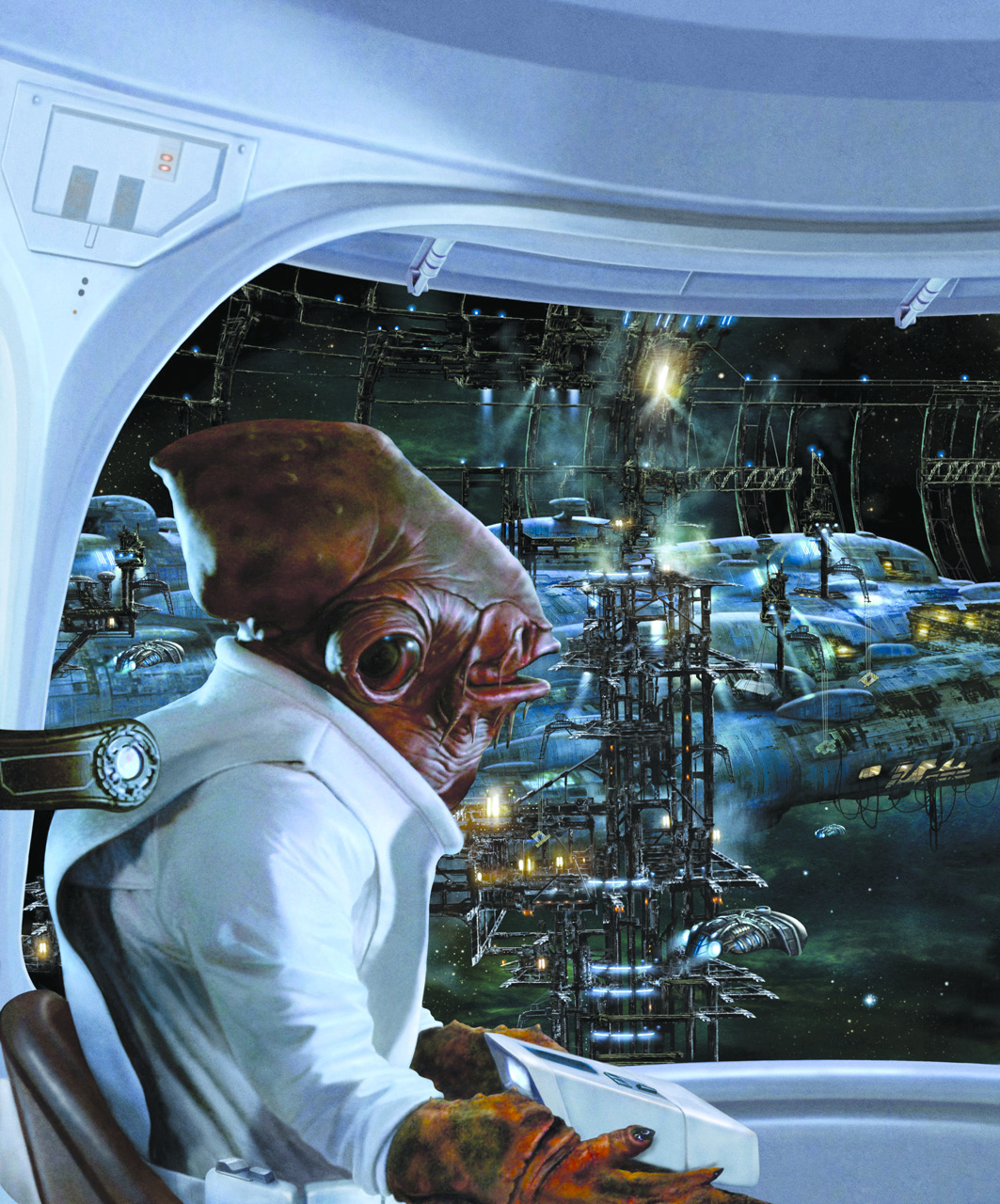 Admiral Ackbar observes the shipyards