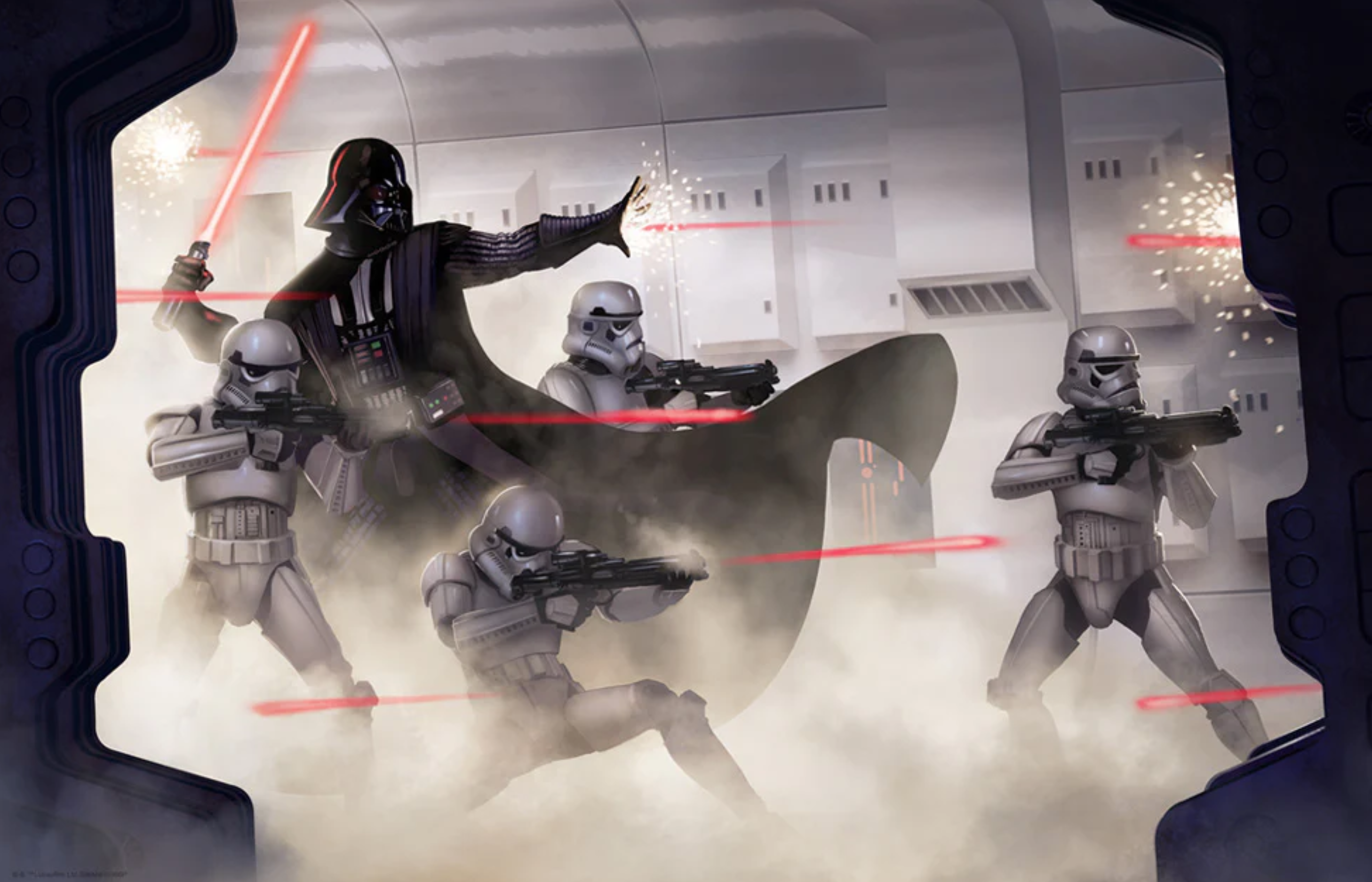 Lord Vader leads stormtroopers into battle