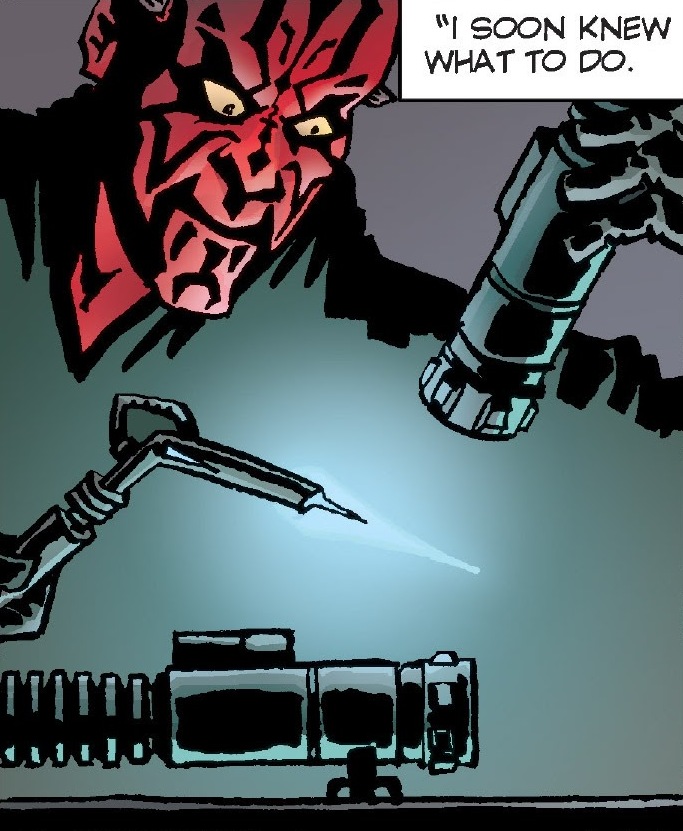 Darth Maul fabricating his lightsaber.