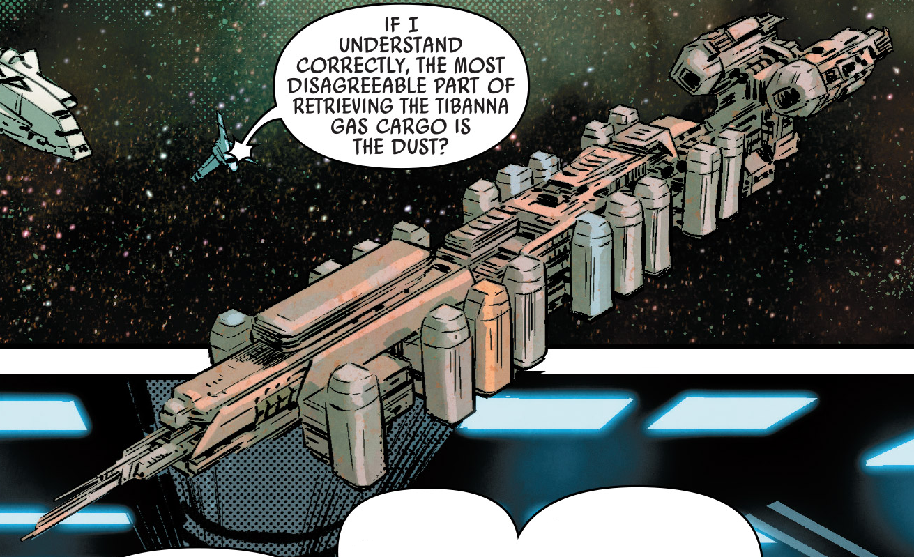 Thrawn approaches the Dromedar on his shuttle.