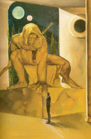 Cadet Kyle Katarn looking at a heroic representation of  as a giant statue of the Academy.